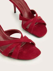 Women's Red Sexy Square Toe Open Toe Criss-Cross Slip-On Open Heel Stiletto High Heel Sandals - Red - View 4