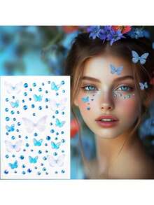 2 Peças Adesivos de Gema 3D com Strass em Formato de Coração e Borboleta, Maquiagem de Natal, Festa de Feriado, Festival de Música Estilo Y2K, Joias DIY para Olhos e Rosto, Joias Faciais Amarelo Verde Azul Rosa, Acessórios de Rave, Adequado para Apresentação de Dança, Lantejoulas Faciais, Acessórios de Halloween - Multicolorido - Visão 2