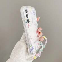 1件粉色碎花奶油紋軟殼防摔奶油殼不對稱造型手機殼，適用Android系列 [國際版非本地版] S26u/S25/S24/S23/S22/A57/37/56/36/26/27/17/16/15...NOTE 20ULTRA/OPPO reno14/14f/15/15f/15t/C85 RYX5/X6/X7X/8/X9...VIVO y04 MT Transsion... - 無色 - 查看 2