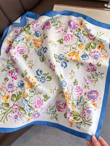 1pc 65*65cm White Base Colorful Mixed Rose Floral Print Satin Imitation Silk Scarf, Thin Multi-Use Scarf For Neck/Shawl/Waist, All Seasons Daily Party - Multicolor - View 13