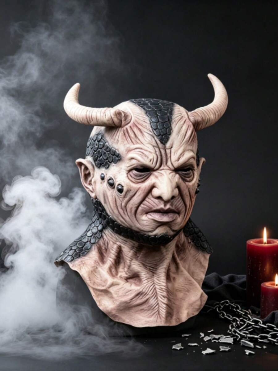 Adult Horror Demon Mask, Realistic Full Head & Neck Latex Monster Mask, Halloween Cosplay Costume Party Haunted House Prop Scary Mask - Multiple Styles - View 1