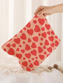 1pc Portable Cosmetic Storage Bag Heart Pattern Double-Sided Print Travel Zipper Makeup Bag Multi-Function Toiletries Organizer - Multicolor - View 5