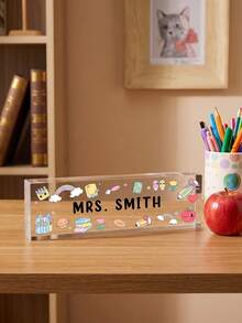 1pc Customized Personalized Cute School Cartoon Desktop Nameplate With Custom Teacher Name Text, Desktop Sign, Teacher Appreciation Back To School Season Teacher's Day Gift, Suitable For Preschool Kindergarten Elementary School Teachers, Classroom Teacher Office Desktop Decor - Multicolor - View 4