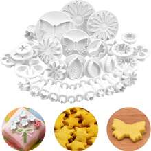 33 piezas Molde cortador de galletas con forma de flor blanca DIY Molde de fondant para pastel de flor Herramienta de decoración de pastel de plástico Accesorios de repostería Cortador de galletas de plástico - Multicolor - Ver 8