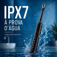 Escova de dentes elétrica ultrassônica, seis modos de velocidade, cabelo macio, carregamento usb, à prova d'água, limpador de dentes adulto, conjunto automático para casal - Branco - Visão 5