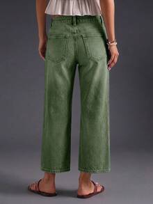 New Women's Loose Elastic Waist Denim Capri Pants Casual Spring - Army Green - View 2