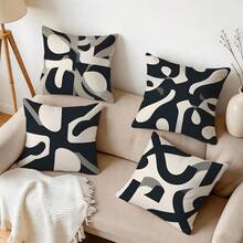 4pcs Black & White Fluid Geometric Abstract Pattern Pillow Covers Without Inserts, Single-Sided Printed Pillow Covers, Suitable For Living Room, Bedroom, Home Decor, All-Season Pillow Covers - Multicolor - View 10