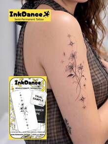 1 Set "Celestial Lilies" New Technology Tattoo Stickers, Semi-Permanent Fine Line Style, Elegant Ethereal Y2K Cute Aesthetic, Temporary Tattoo Stickers, Waterproof Long-Lasting Realistic Design, Plant-Based Formula, InkDance Ink Dance, Gift D027 - Black - View 7