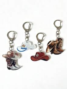 1pc/4/8pcs Cowboy Boot Hat Pendant Keychain, Western Cowboy Style, Bag Charms, Car Key Chain, Party Favor, Holiday Gifts - Multicolor - View 2