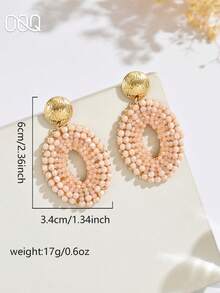 OOQ 1 Pair Bohemian Style Geometric Oval Beaded Seed Bead Earrings, Colorful Niche Design, Versatile Jewelry For Daily Wear, Party, Prom, Engagement, Wedding, Bridesmaid, Mother's Day, Valentine's Day And Any Holiday Gift - Rice Pink - View 7