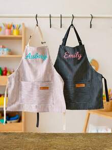 Customized Personalized Apron, Embroidered Apron With Customizable Name, Striped Apron With Pockets | Suitable For Cooking Parties | Birthday Gift - Multicolor - View 4