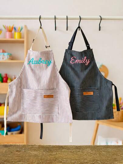 Customized Personalized Apron, Apron With Customizable Name, Striped Apron With Pockets | Suitable For Cooking Parties | Birthday Gift