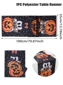 黑色萬聖節 BOO 幽靈南瓜桌旗，聚酯纖維秋季桌飾，適用於嬰兒洗禮派對 - 黑色 - 查看 7