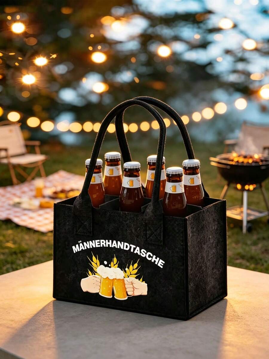 1pc Oktoberfest Beverage Tote Bag With Compartments, Party Gift And Drink Storage Bag, Suitable For Oktoberfest, Birthday Party, Wedding, Back To School, Theme Party, Anniversary And Vintage Theme Party - Multicolor - View 1
