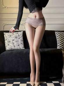 女款高腰蝴蝶花蕾絲腰帶亮面水光透膚褲襪，無縫T-Back超薄高彈防勾絲修身，適合約會、私人工作室、夜店派對，極簡性感臥室氛圍穿搭，女性日常必備，夜店約會晚宴派對穿搭 - 彩色 - 查看 8