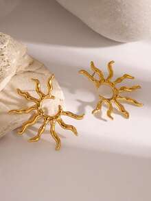 RAYQUEEN 1 Pair Stainless Steel Exaggerated Hip-Hop Personalized Fashion Sunflower Stud Earrings For Women, Suitable For Gift Giving And Daily Wear - Yellow Gold - View 7