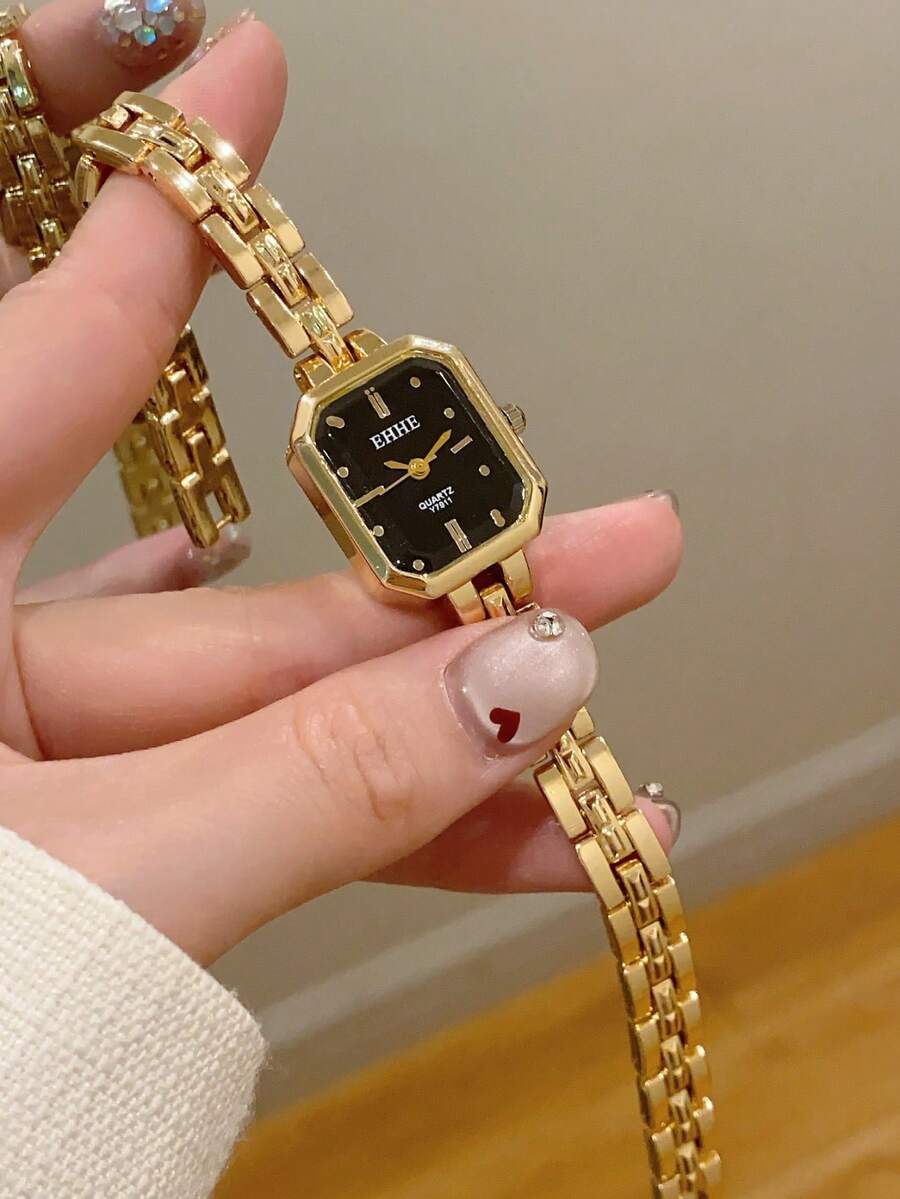 1pc Women's Quartz Watch, Rectangular Dial, Fashionable And Elegant, Suitable For Daily Wear, Perfect Gift Choice. - Gold - View 1