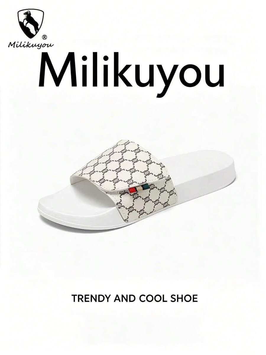 Milikuyou[ Spring/Summer New Style ]Men's Sports Slippers White Retro Pattern Elegant & Comfortable Open Toe Slippers Bathroom Slippers Beach Slippers Casual Street Wear Essential Item Suitable For Beach Home Pool And Daily Wear Size: 38-48