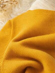 Women's Soft Green Round Neck Sweater, Vintage Fresh, Casual For Spring, Solid Color Lightweight Polyester Ribbed Long Sleeve Sweater For Spring/Autumn - Yellow - View 5