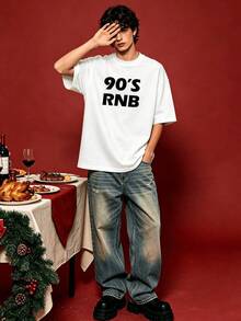 Herren Sommer Lässig weiches Rundhals Kurzarm-Shirt, Schwarz 90er Jahre RNB Musik Muster Grafik geeignet für Frühling und Sommer Tragen. - Weiss - Übersicht 1