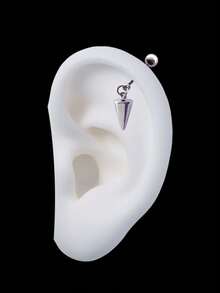1 pieza Pendiente de cartílago con colgante de cono de acero inoxidable, joyería para piercing de hélix - Plateado - Ver 3