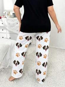 1Pc Plus Size Custom Dog Photo Pajama Personalised Pet Paw Women Nightwear Sleepwear Pants Personalised Gift For Wife - White - View 2