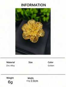 1pc Fashion Women's Copper Plated Gold Long Hollow Floral Ring Index Finger Ring European American Middle East Dubai Bride Wedding Banquet Dress Accessory Date Valentine's Day Mother's Day Holiday Gift Hand Jewelry - Yellow Gold - View 5