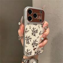1PC Brown & White Floral Pattern Large Window Lychee Texture TPU Phone Case, Compatible With Apple 17 16 15 14 13 12 11 Plus Pro Max Series, Personalized Ins Style Protective Cover, Fashion - Multicolor - View 5