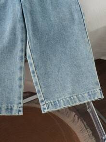 2pcs Baby Girl Casual Colorful Bow Print Striped Long Sleeve Cuffed Shirt & Back Pocket Embroidered Denim Pants Set, Thin For Spring/Autumn - Blue and White - View 9