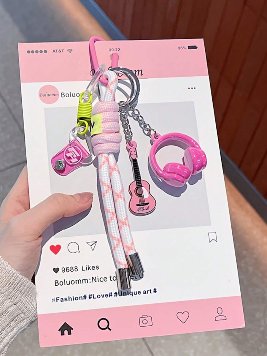 Fashionable Cool Summer Bag Charm, Suitable For Music Lovers, Includes Guitar, Headphone, Heart Pendant; Keychain, Bag Accessory, Back To School Season Gift Charm - Multicolor - View 1