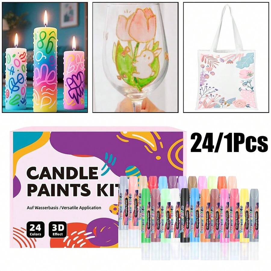 24 Colors/1 Color - 3D Outline Pen, Candle Paint Pen - Hand-Drawn DIY 3D Window Painting, Glue Painting, Graffiti Candle Oil Paint Pen - Suitable For Candles, Glass, Fabric