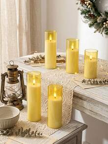 5pcs Flameless Candle Lights Set With Timer Remote Control, Battery Operated Odorless Flameless Candles, Suitable For Halloween, Christmas, Mother's Day, Valentine's Day, Birthday, Wedding, Party, Dining Table, Holiday - Yellow - View 4
