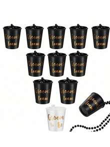 Wedding Celebration Wine Glass Set, Beaded Necklace Plastic Cup Set, Groom & Bride Toasting Cups, Mini Liquor Glass Holder, Bachelorette & Bachelor Party Gifts, Multi-Piece Set, Multi-Color Options: Pink, White, Black, Rose Red - View 13