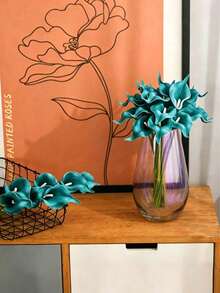 6 Stücke/1 Stück Türkisfarbene künstliche Calla-Lilien aus PU-Material, künstlicher Blumenstrauß, geeignet für Heim- und Hochzeitsdekoration, Innen- und Außendekoration, Gartendekoration, Partydekoration, - Blau - Übersicht 11