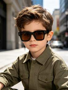 1pc Unisex Kids 6-10 Years Old Classic Casual Square Frame Fashion Glasses, Solid Color PC Frame, Soft Tinted Lenses, Lightweight Style, Suitable For Daily Outdoor Wear, Includes Glasses Case - Multicolor - View 3