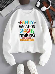 Women's Cotton Blend Lightweight Crewneck Sweatshirt Family Vacation 2026 Making Memories Together Graphic Casual Outdoor School Wear - White - View 1