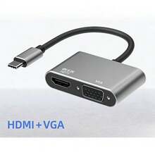 2-In-1 USB-C To 4K HDTV 1080p VGA Adapter Type-C Hub Video Cable Docking Station, Compatible With Laptop, Phone, Tablet, Projector, Supports Multi-Screen Sharing - View 2