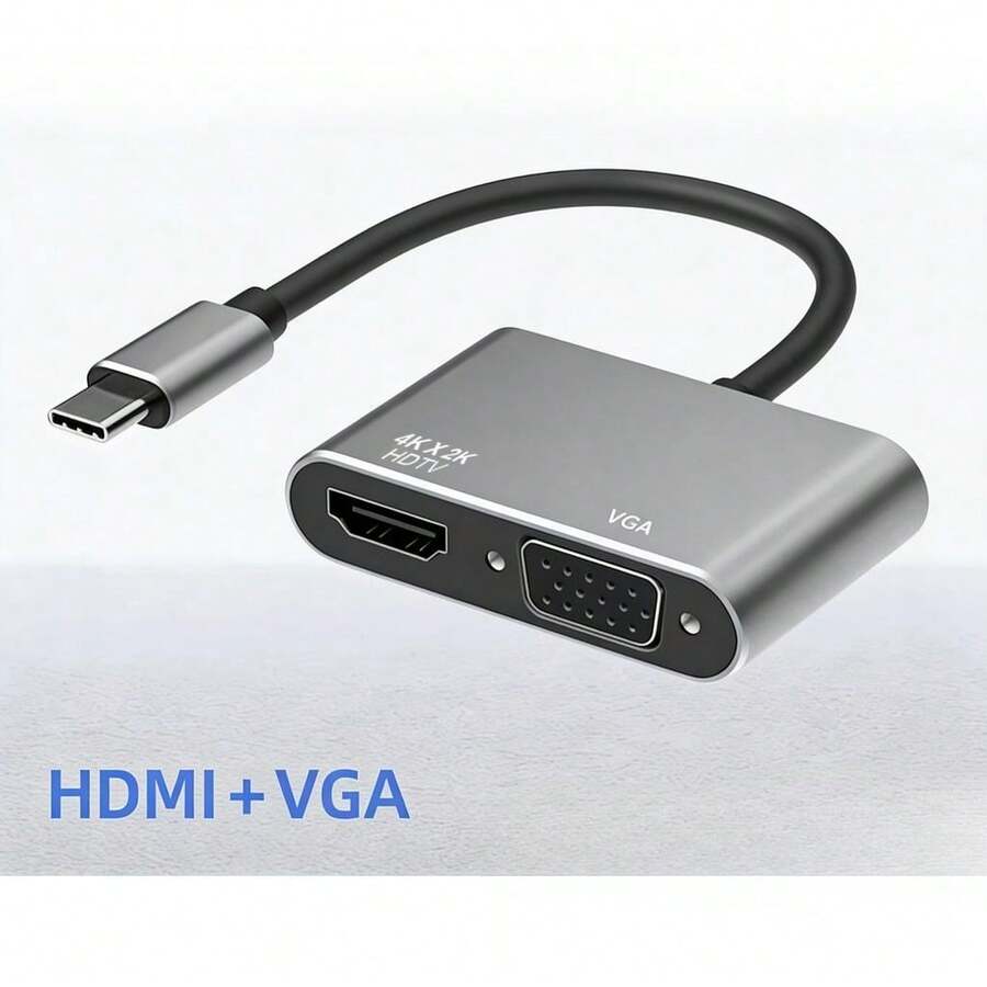 2-In-1 USB-C To 4K HDTV 1080p VGA Adapter Type-C Hub Video Cable Docking Station, Compatible With Laptop, Phone, Tablet, Projector, Supports Multi-Screen Sharing