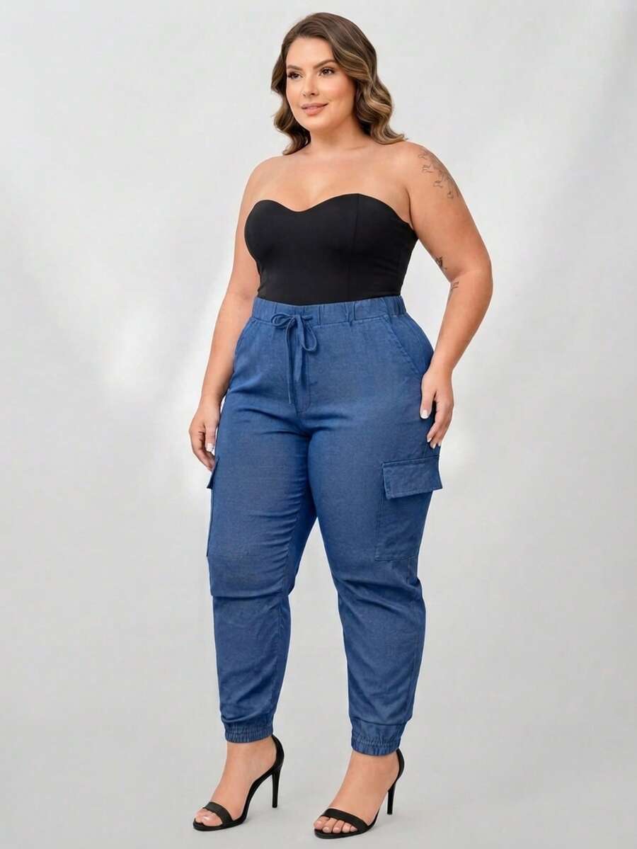 Women's Plus Size Cargo Jogger Pants G1 To G3 – Comfort And Style - Medium Blue - View 1