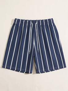 Men's Summer Casual Striped Shorts Loungewear - Navy Blue - View 7