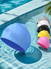 Topi Renang Wanita untuk Rambut Panjang, Bahan Silikon dengan Desain Pelindung Telinga, Cocok untuk Rambut Panjang, Unisex, Topi Renang Dewasa Tahan Air dan Anti Selip untuk Rambut Panjang, Perlengkapan Pantai, Aksesori Pantai, Pelampung Kolam Renang - MultiWarna - View 3