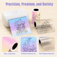 3卷漸層半透明自黏熱感紙捲（混色3件組）- 57MM X 25MM，兼容大多數迷你印表機 | 收據與標籤、辦公用品、透明列印、背膠、光滑表面、印表機紙捲 - 查看 5