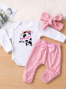 Kit Conjunto Menina Fofo Algodão Body Calça Frufru Meia Estação Faixa Roupinha Moda Bebê Infantil - Longo Unicórnio/ Frufru Rosa/ Faixa - Visão 6