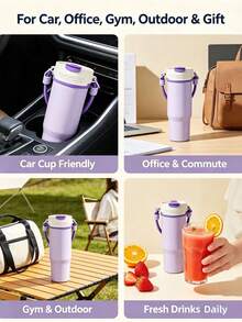 1 pièce Mixeur électrique + Gobelet isotherme, corps en acier inoxydable 304 de 900 ml, design portable à double couvercle, lame en acier inoxydable à 12 lames pour broyer la glace, recharge sans fil Type-C, poignée portable pour le fitness en plein air, le camping, le jus à emporter, tasse de café isotherme, tasse isotherme pour voiture, cadeau de fête, essentiel de cuisine, essentiel de fête - 0,5 L à 1 L - Voir 6