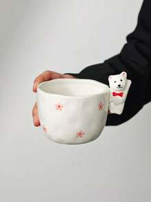 Creative Bear Handle Ceramic Mug, Hand-Painted Rose Flower Asymmetrical Hand-Molded Cup, Home Breakfast Oatmeal Coffee Water Cup, Girly Gift Cup, Souvenir Gift - Multicolor - View 10