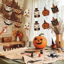 2 piezas Banderines de fiesta de Halloween con tema vintage, estilo de dibujos animados con calabaza, fantasma, gato negro, expresiones exageradas, decoración de fiesta de Halloween vintage, decoración de pared, decoración colgante para chimenea, decoración de habitación de Halloween, decoración universal para fiesta de Halloween - A - Ver 7