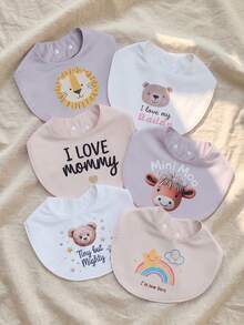 3pcs/Pack Random Cute Animal Pattern Apricot Color Baby Bibs, Suitable For Home And Restaurant, Soft And Comfortable - Multicolor - View 7