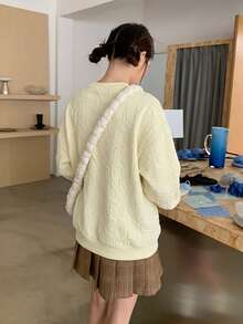 1件女士纯色宽松长袖卫衣 - 杏色 - 查看 9