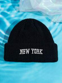 2件組 男士純色百搭 3D刺繡 NEW YORK 針織帽 無帽簷帽，適合秋冬保暖、日常穿著與搭配 - 2 pcs NEWYORK - 查看 2