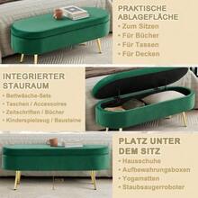 Multifunctional Storage Bench, Soft Chenille Fabric, Wooden Legs, Solid Wood Frame, 20L Storage Space, 110x40x42cm, For Bedroom, Living Room, Shoe Bench, Hallway - 墨綠色 - 查看 7